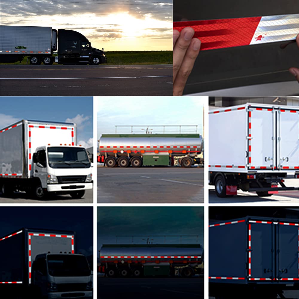 Reflective Trailer Tape, 2" × 11.8" × 30 PCS Red & Silver High Intensity Self Adhesive Reflector Tapes Outdoor Waterproof 3m Safety Dot Retroreflective Tape for Cars, Trailers, Boats, Mailbox (30)
