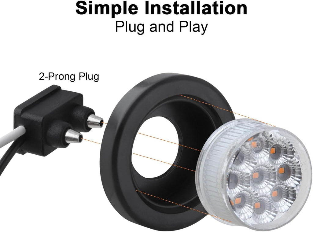 10Pcs 2” Inch Round Led Marker Lights 9 Amber LED Reflectors Clear Lens, 2 Inch Round LED Truck Trailer Clearance Side Marker Lights w/Light Grommets and 2 Prong Trailer Wire Pigtails 12V Waterproof