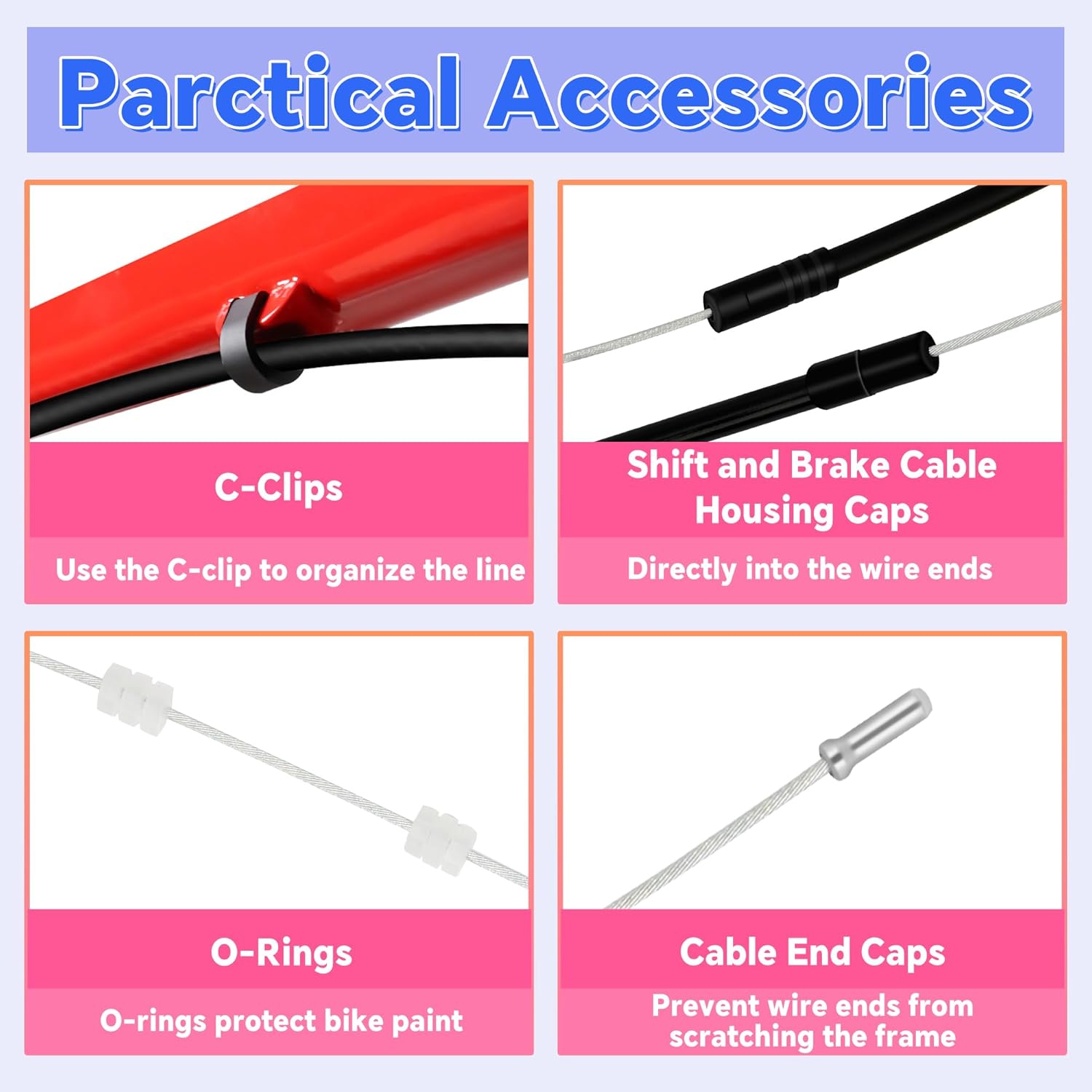 101Pcs Bike Brake Cable Kit with Stainless Steel Wire Cutter, Including Brake and Shifter Cable, Cable End Caps, O-Rings, C-Clips Clamps, Rubber Sleeve and V Brake Guide Inside