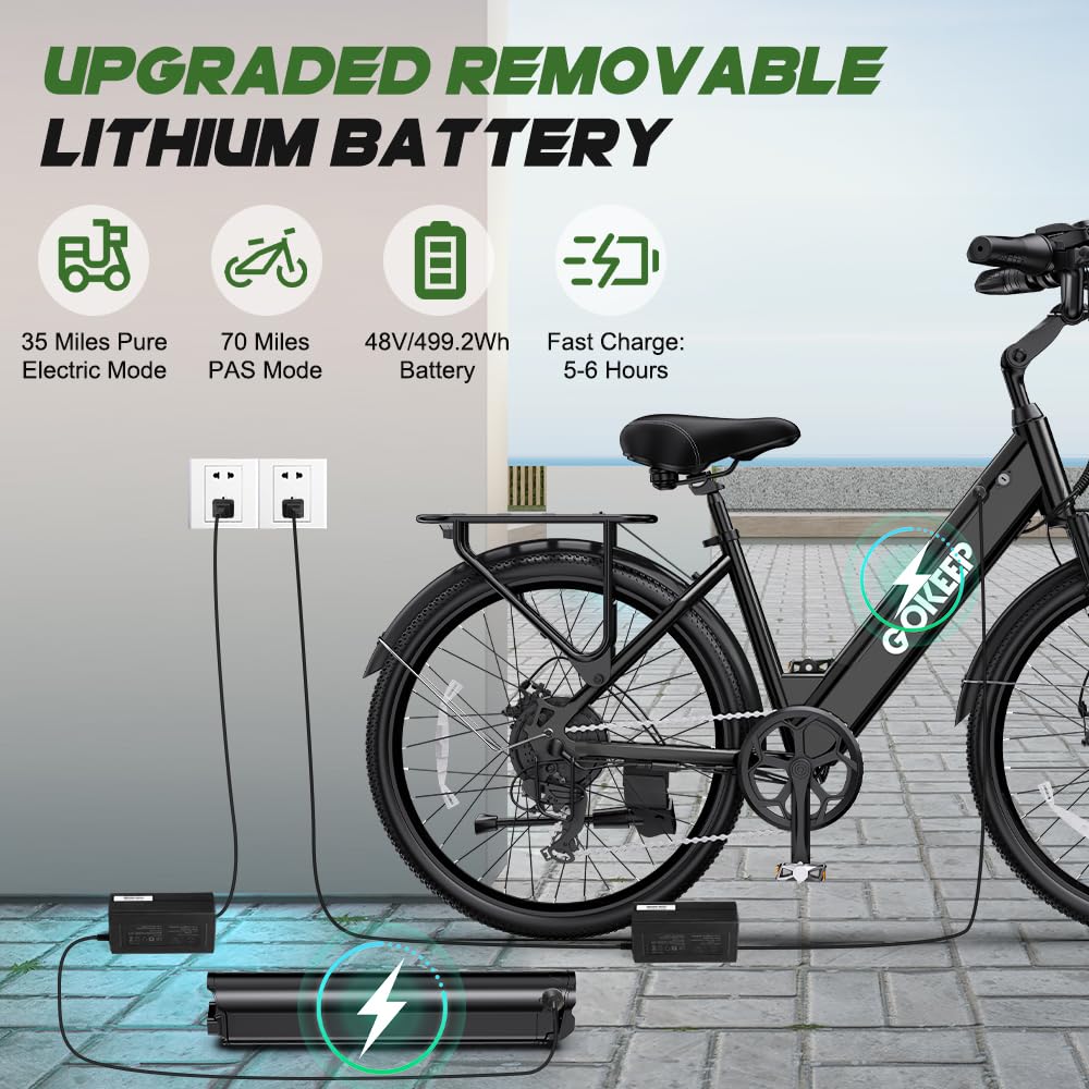 Peak 1000W Electric Bike for Adults, 75 Miles PAS Range, 48V 10.4Ah Removable Battery E Bikes, 26" Fat Tire Electric Bicycles, 28 MPH 7-Speed Commuter Ebike, UL2849 Certified, Max 330LBS