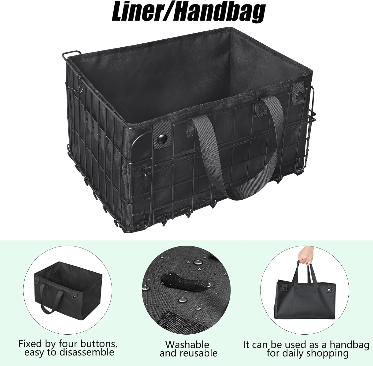 RAYMACE Bike Basket Rear,Bicycle Basket with Removable Liner,Rainproof Cover and Cargo Net,Folding Bike Baskets for Adult,Quick Release Design Fits for Most Rear Mounted Bike Rack