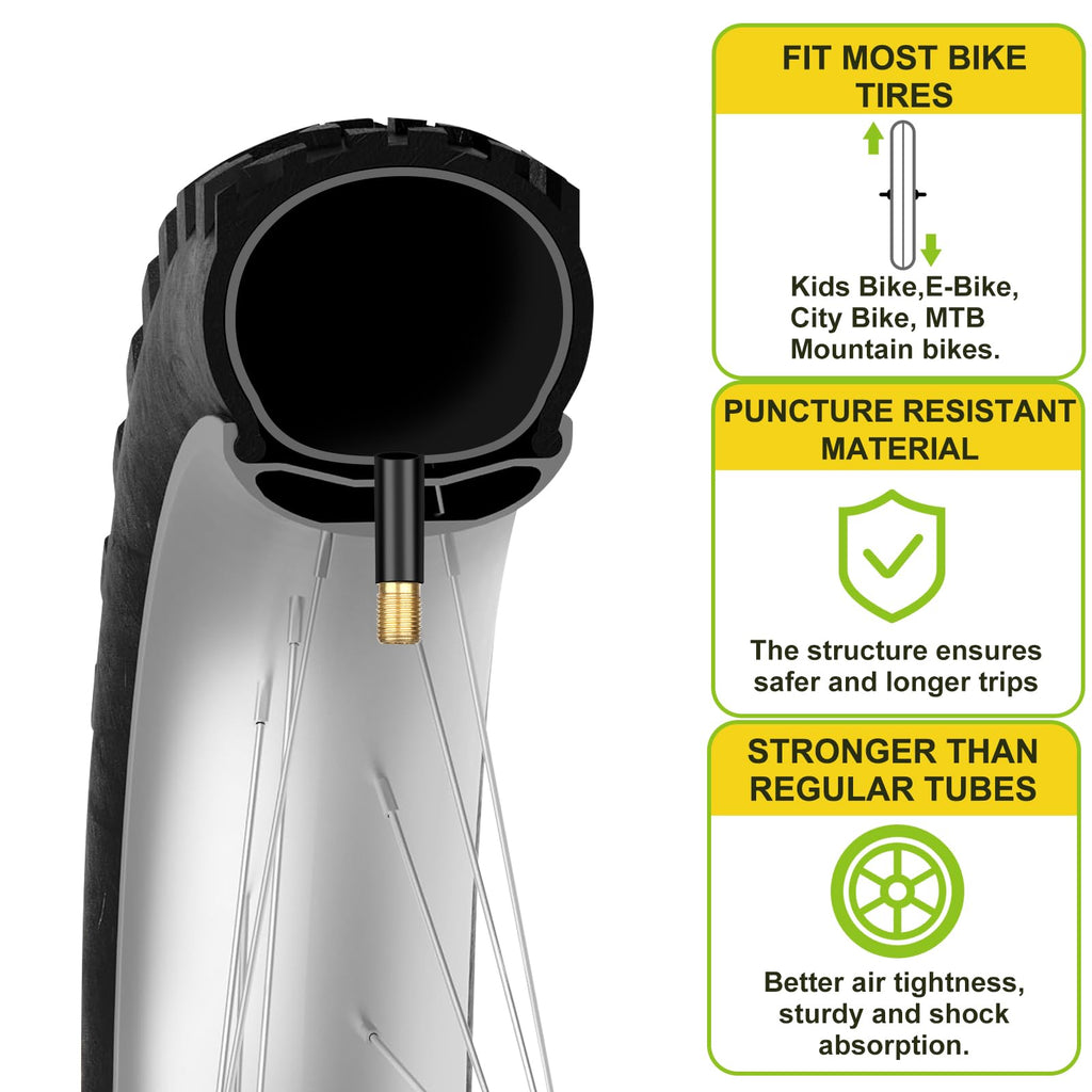 2 Pack 12"/14"/16"/18"/ 20"/ 22"/24"/ 26"/27.5"/28"/29" x1.75/1.95/2.10/2.125 Bicycle Tube with 2 Tire Levers, with 32mm AV Schrader Valve, Reliable Inner Tube for Kids/Road/MTB Bike (2 of One Size)