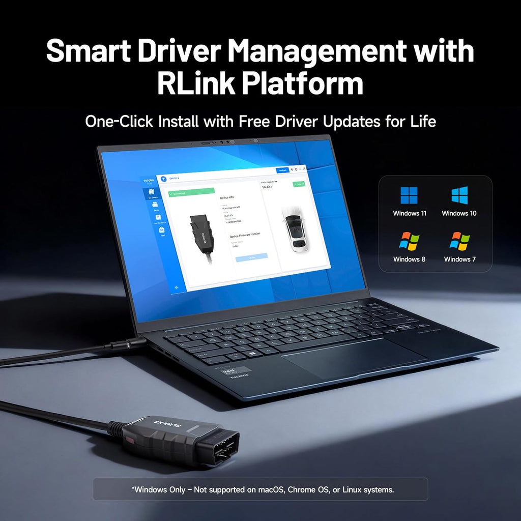 TOPDON RLink X3 OBD2 Adapter for GM/Ford/Chrysler, J2534 Pass-Thru Programmer, OBD USB FORScan Adapter, OEM Programming and Diagnostic Tool, Fit for 8+ OE Software, Supports J2534/CAN-FD, Auto Switch