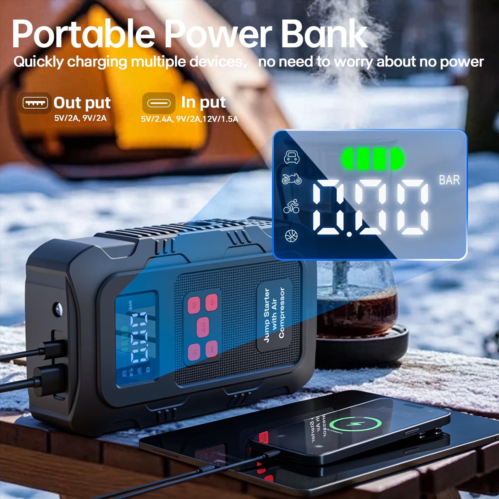 Povasee Jump Starter 5000A Car Jumper Starter, Model A30 12V Jump Box for Car Battery up to 10L Gas or 8L Diesel Engine Battery Jumper Starter Portable with Power Bank/Dual Output/LED Light