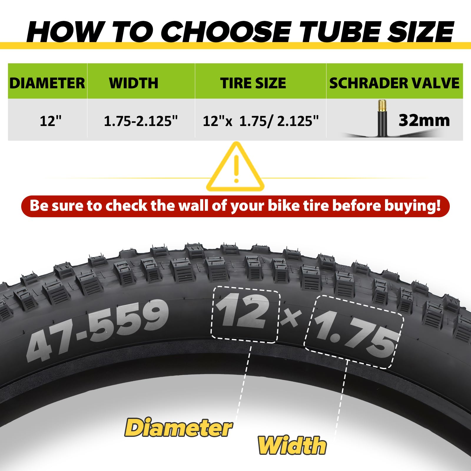 2 Pack 12"/14"/16"/18"/ 20"/ 22"/24"/ 26"/27.5"/28"/29" x1.75/1.95/2.10/2.125 Bicycle Tube with 2 Tire Levers, with 32mm AV Schrader Valve, Reliable Inner Tube for Kids/Road/MTB Bike (2 of One Size)