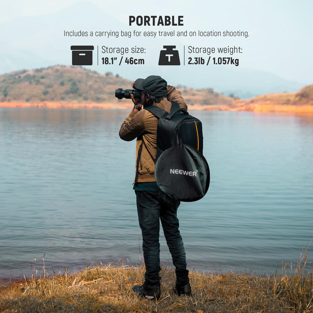 NEEWER 43 Inch/110 Centimeter Light Reflector Diffuser 5 in 1 Collapsible Multi Disc with Bag - Translucent, Silver, Gold, White, and Black for Studio Photography Lighting Outdoor