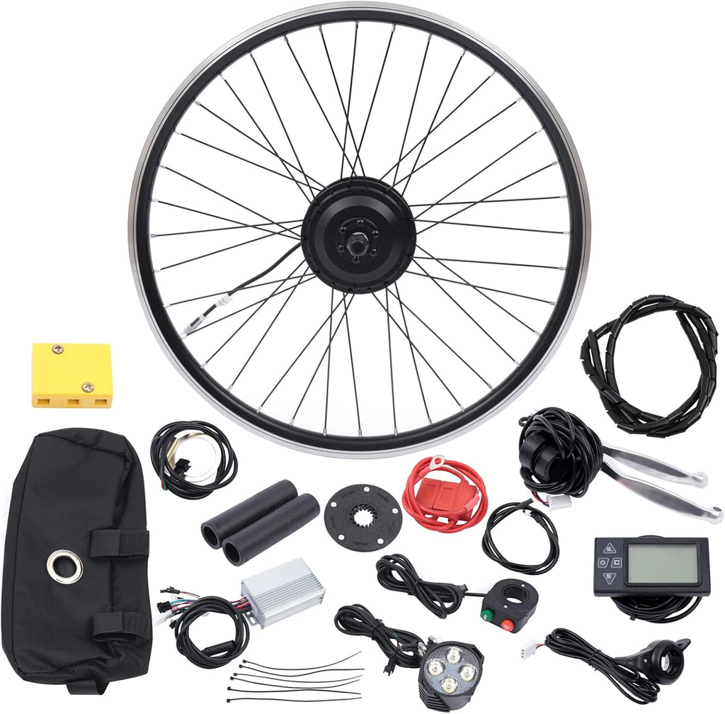 26" Electric Bike Conversion Kit, 350W 36V Front Wheel Motor E Bike Kit Hub Motor Bicycle BLDC Controller with LCD Display Controller PAS Brake Lever for 26 inch Bikes, 5 Speed Adjustable