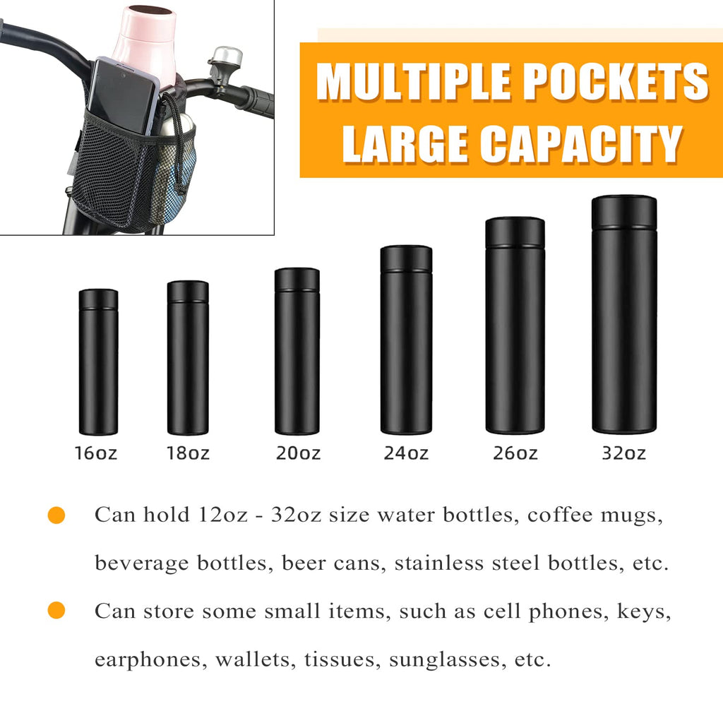 2 Pack Bike Cup Holder Bag Bicycle Handlebar Water Bottle Holder with Mesh Oxford Pocket Phone Drink Cup Holder for Mountain Bikes,Road Bikes,e-Bike,Kids Bikes,Wheelchairs,Cruisers, etc