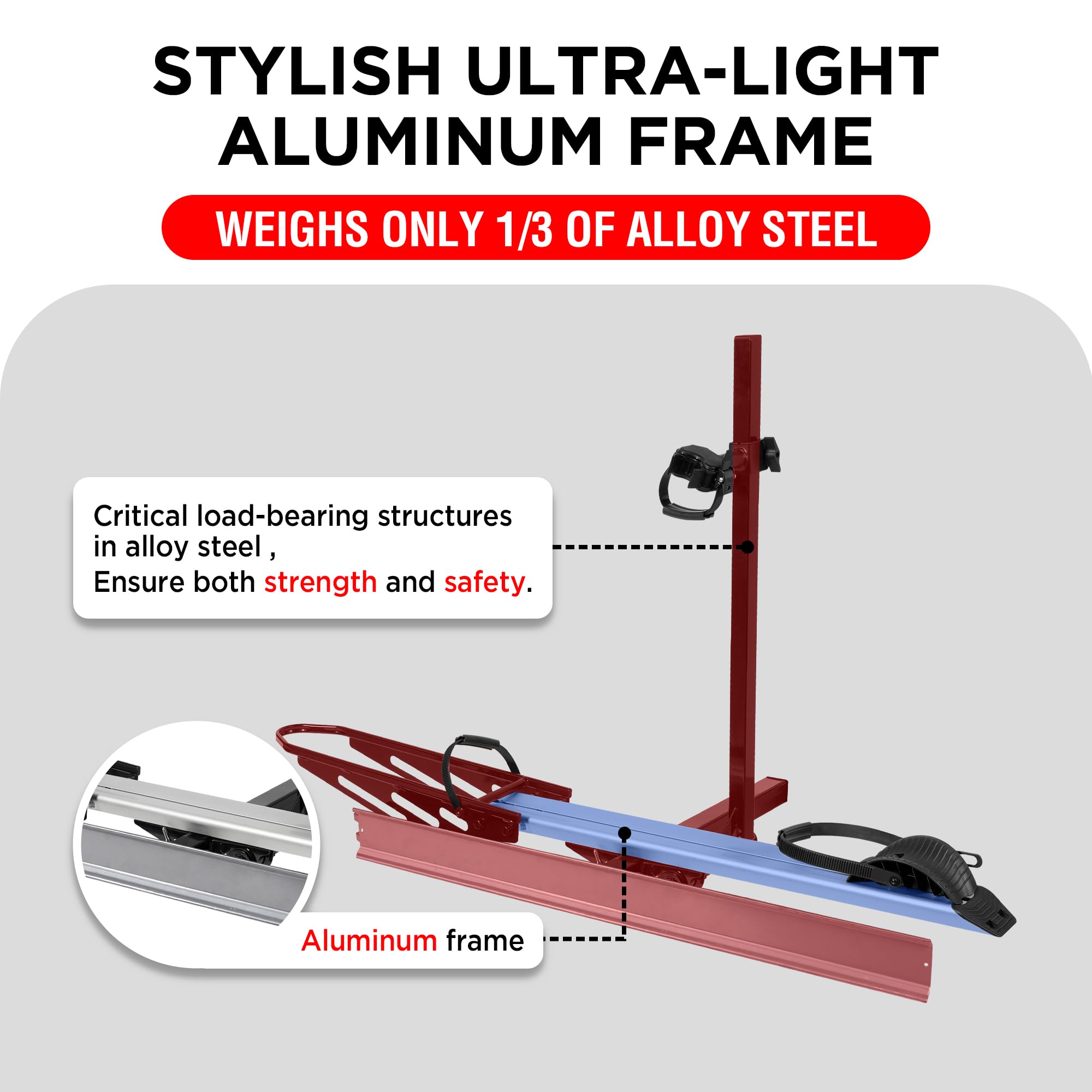 RokRack S One 1-Ebike Rack with Ramp, 100 lbs Capacity, Single Hitch Mount Electric Bike Rack, Fits up to 5" Fat Tire Width and 50" Wheelbase, Ebike Carrier Rack for 2" Receiver for Cars SUVs Vans RVs