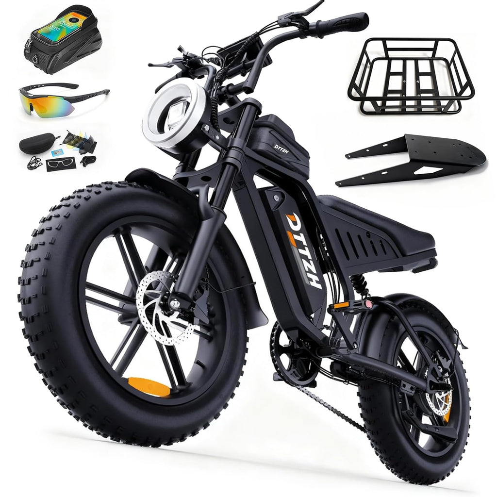 Bicicleta eléctrica DTTZH F6/F6S/F6PRO para adultos con NFC y desbloqueo por contraseña, 4000/2000/1500 W, 50/40/33 MPH, 60 V 30 Ah, 48 V 15/25 Ah, 160-96 km, motocicleta eléctrica todoterreno con neumáticos anchos de 20" 