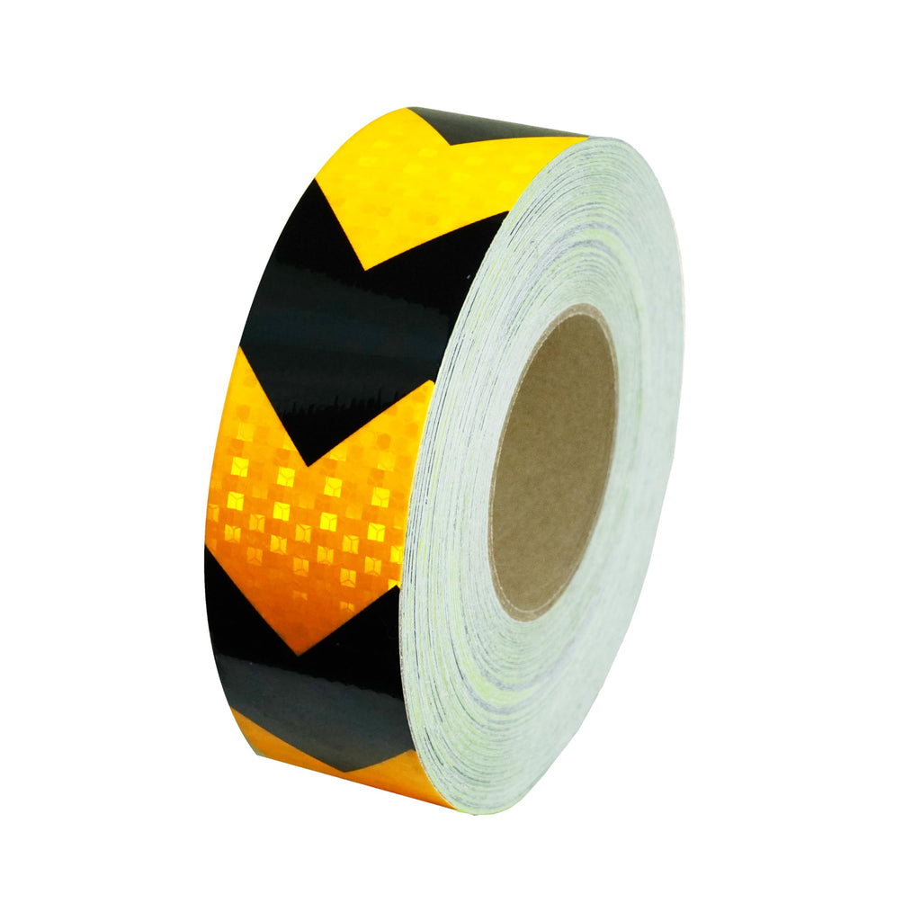 SWRT 2 Inch X 160 FT Reflective Tape Heavy Duty Strong Adhesive Black & Yellow Reflective Tape Outdoor Waterproof Hazard Caution Arrow Sign Safety Warning Tape Reflector Conspicuity Tape for Trailer