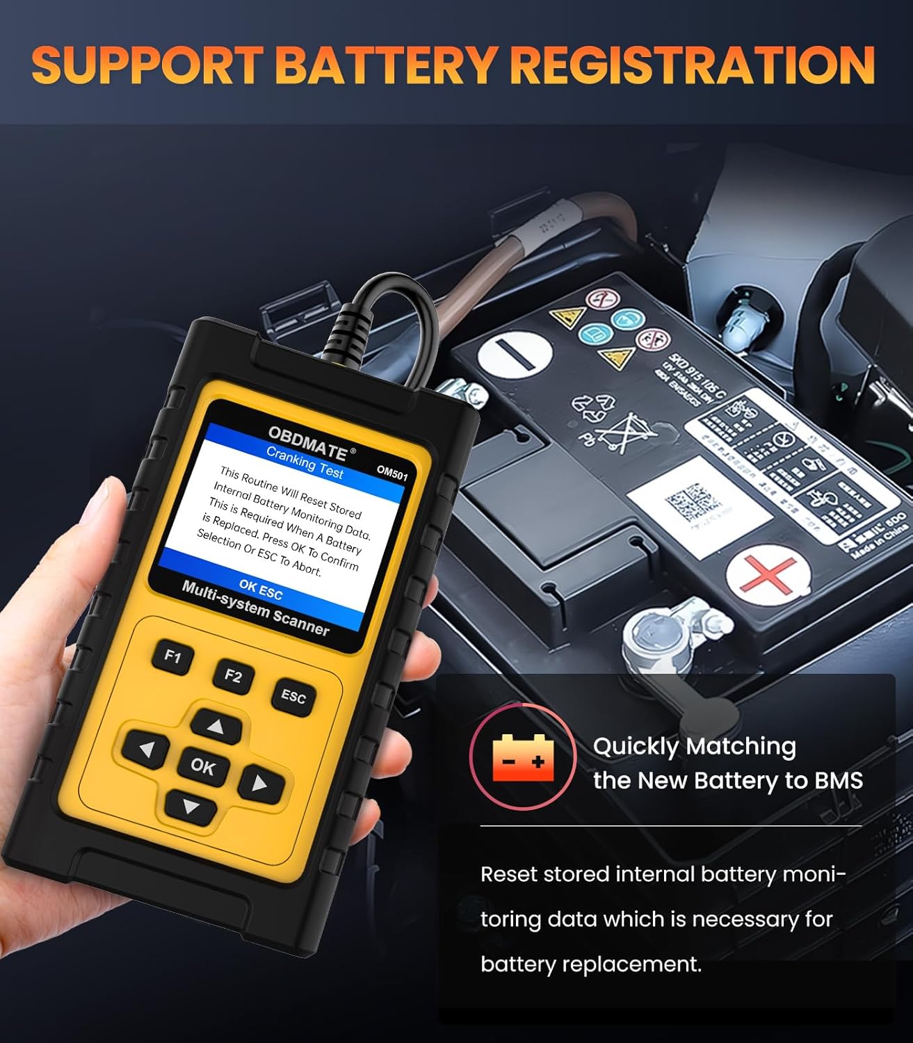OBD2 Scanner for Jaguar/Land/Rover, OM501 All Systems Diagnostic Tool with 15+ Resets (Oil/ETC/EPB/ABS/SAS/BAT Register...), Full OBDII Functions Read&Erase Fault Codes, Free Software Update