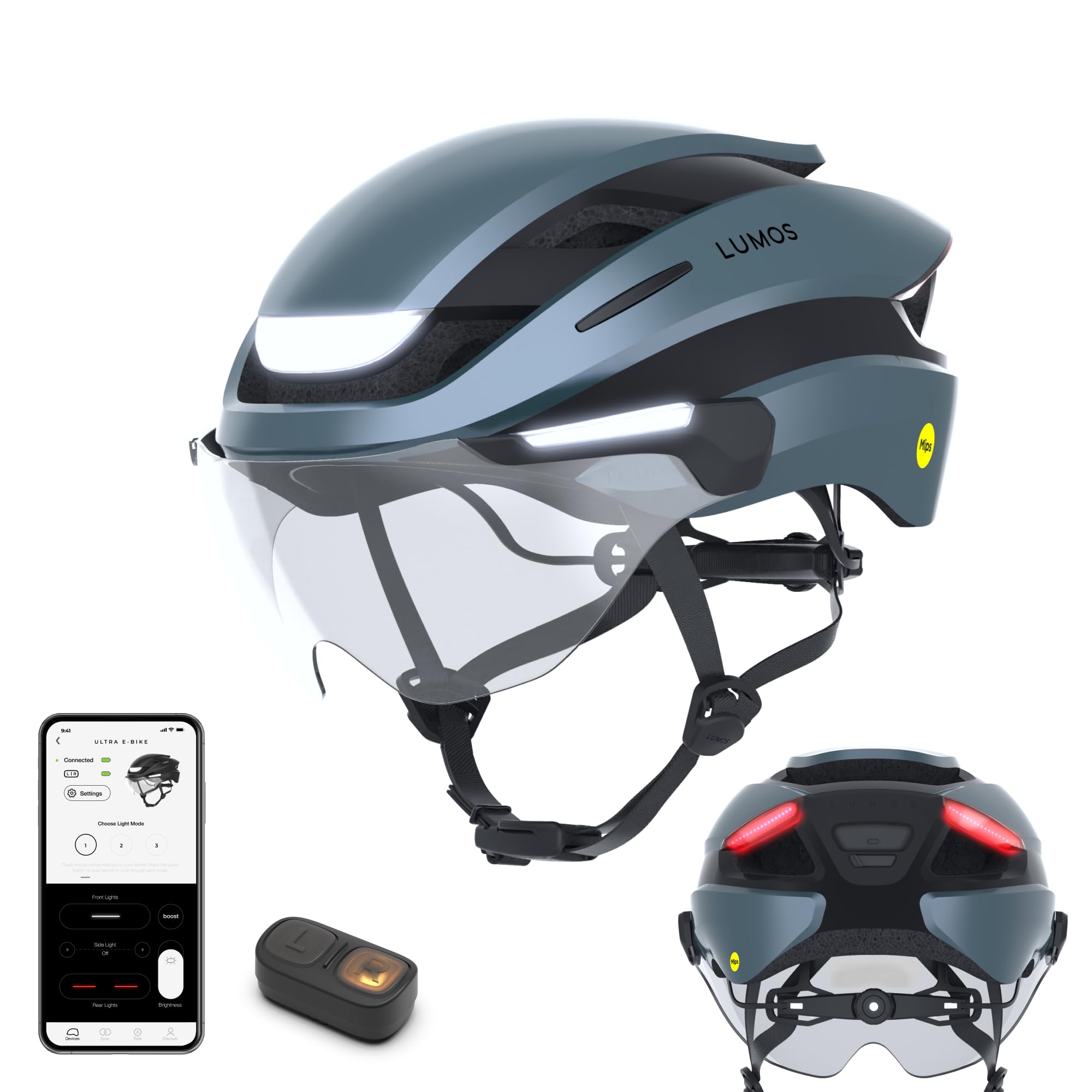 Lumos Ultra E-Bike Smart Helmet | NTA 8776 Certified | Front & Rear LED Lights | Retractable Face Shield | App Controlled | EBike, Scooter, Cycling, Bicycle | Adults, Men Women