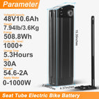 36V 48V E Bike Lithium Battery, Silver Fish Lithium-ion Battery with 30A BMS for 250W/350W/500/750/900/1000W Motors, Safe Lock, Led Indicator Light for Controller (48V 15AH)