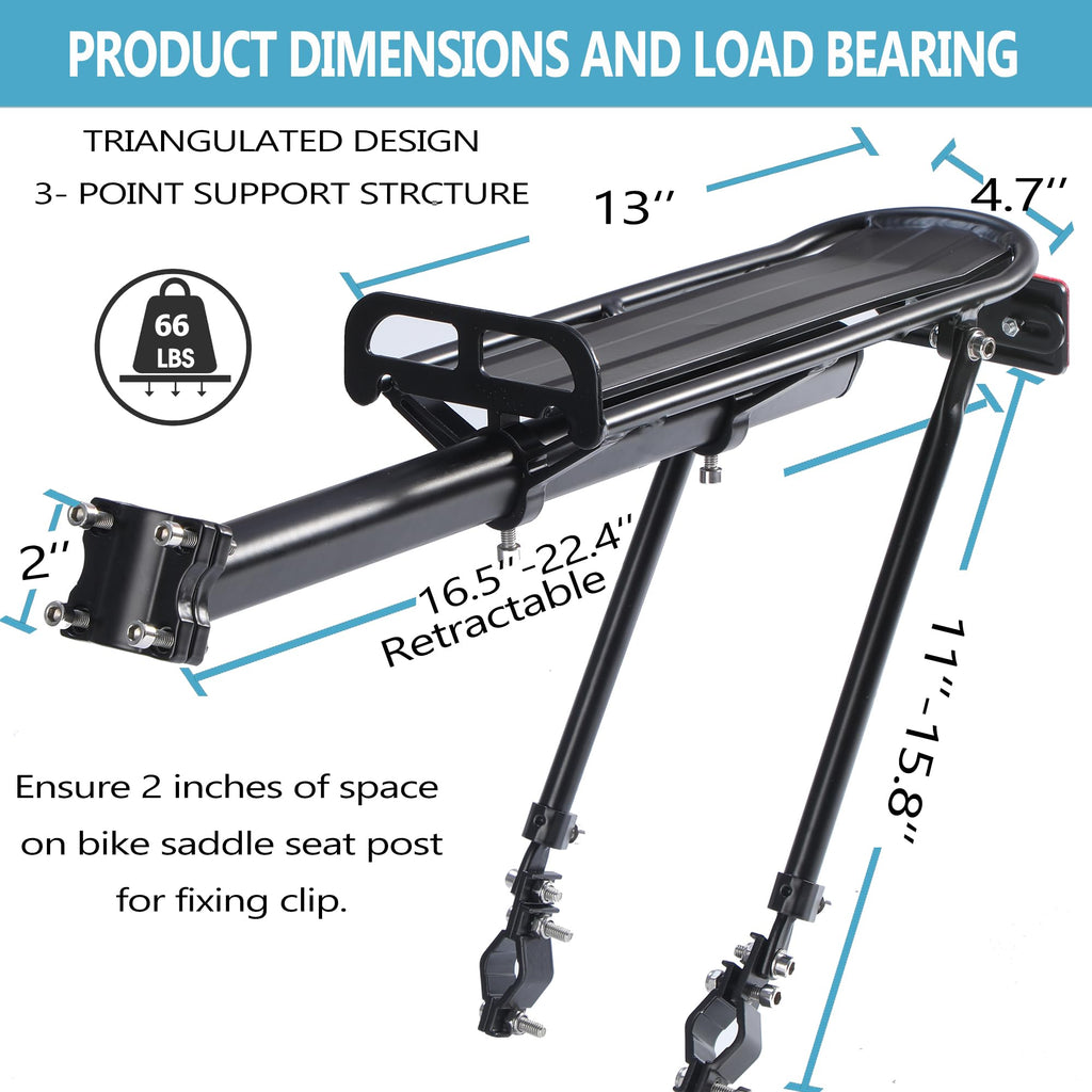 Rear Bike Rack,Bike Cargo Rack,Aluminum Alloy,Large Size Reflective,Retractable,Universal