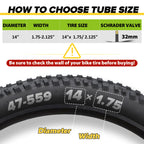 2 Pack 12"/14"/16"/18"/ 20"/ 22"/24"/ 26"/27.5"/28"/29" x1.75/1.95/2.10/2.125 Bicycle Tube with 2 Tire Levers, with 32mm AV Schrader Valve, Reliable Inner Tube for Kids/Road/MTB Bike (2 of One Size)