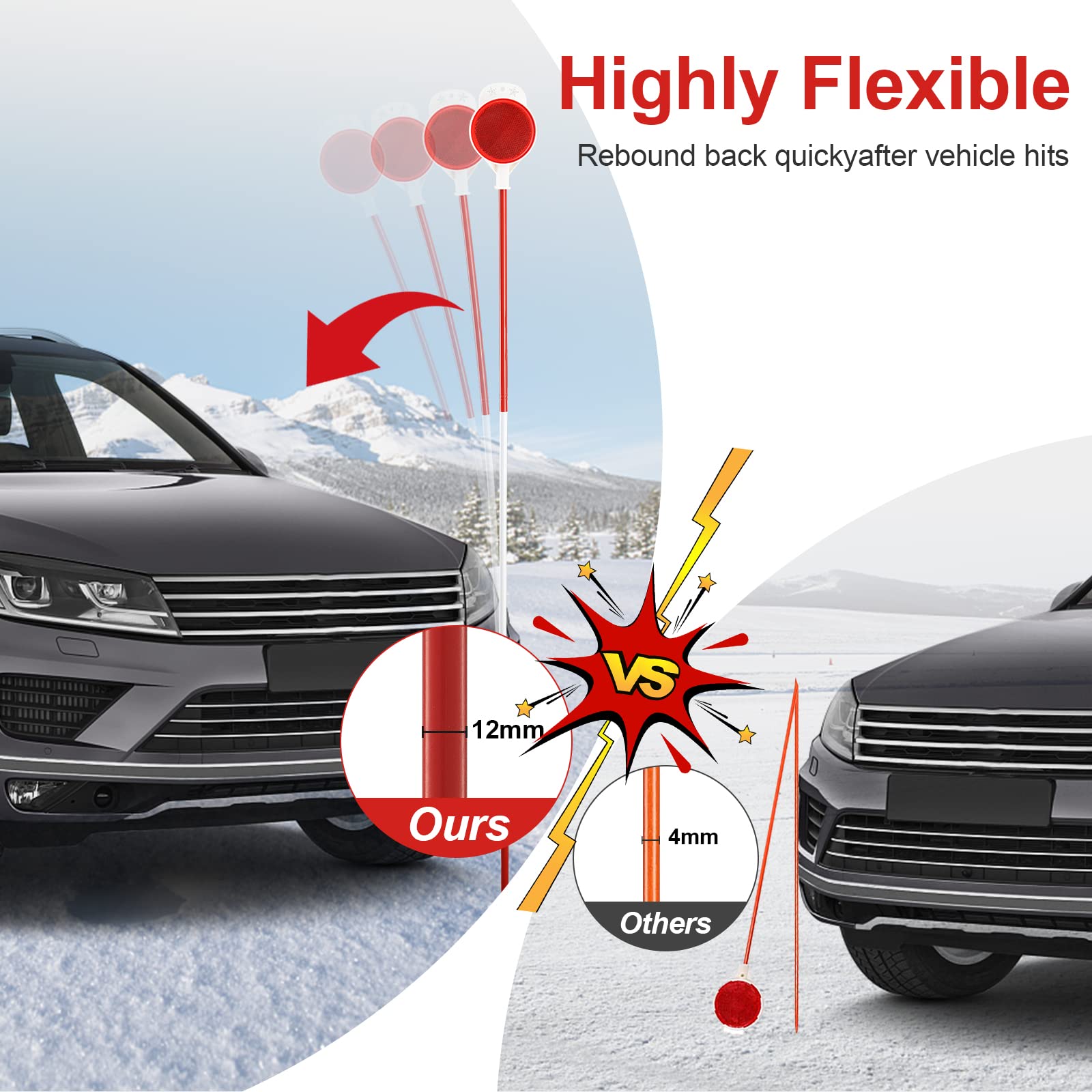 Driveway Reflectors Markers for Snow Plowing, 36-48" Reflective Driveway Steel Metal Reflective Post, Double-Sided High Visible Rustproof Design(4 pack)