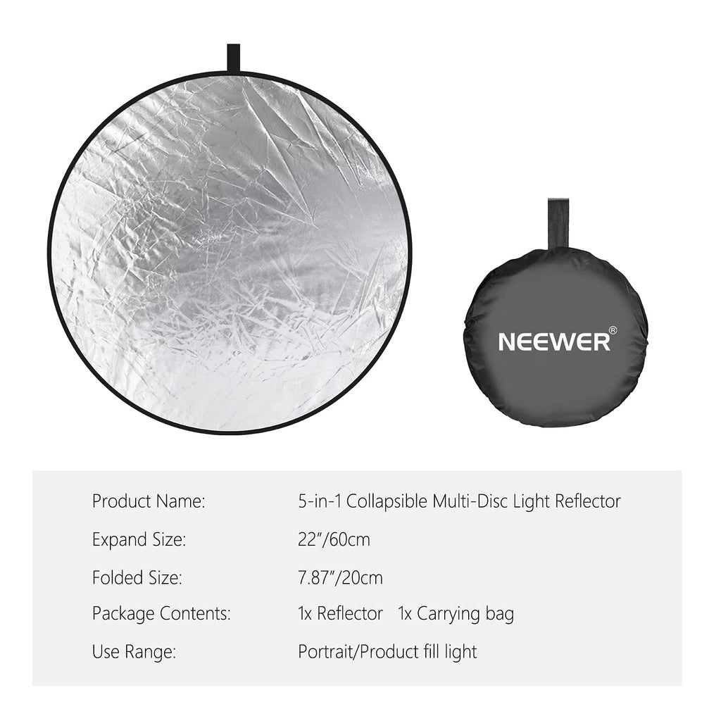 NEEWER 43 Inch/110 Centimeter Light Reflector Diffuser 5 in 1 Collapsible Multi Disc with Bag - Translucent, Silver, Gold, White, and Black for Studio Photography Lighting Outdoor