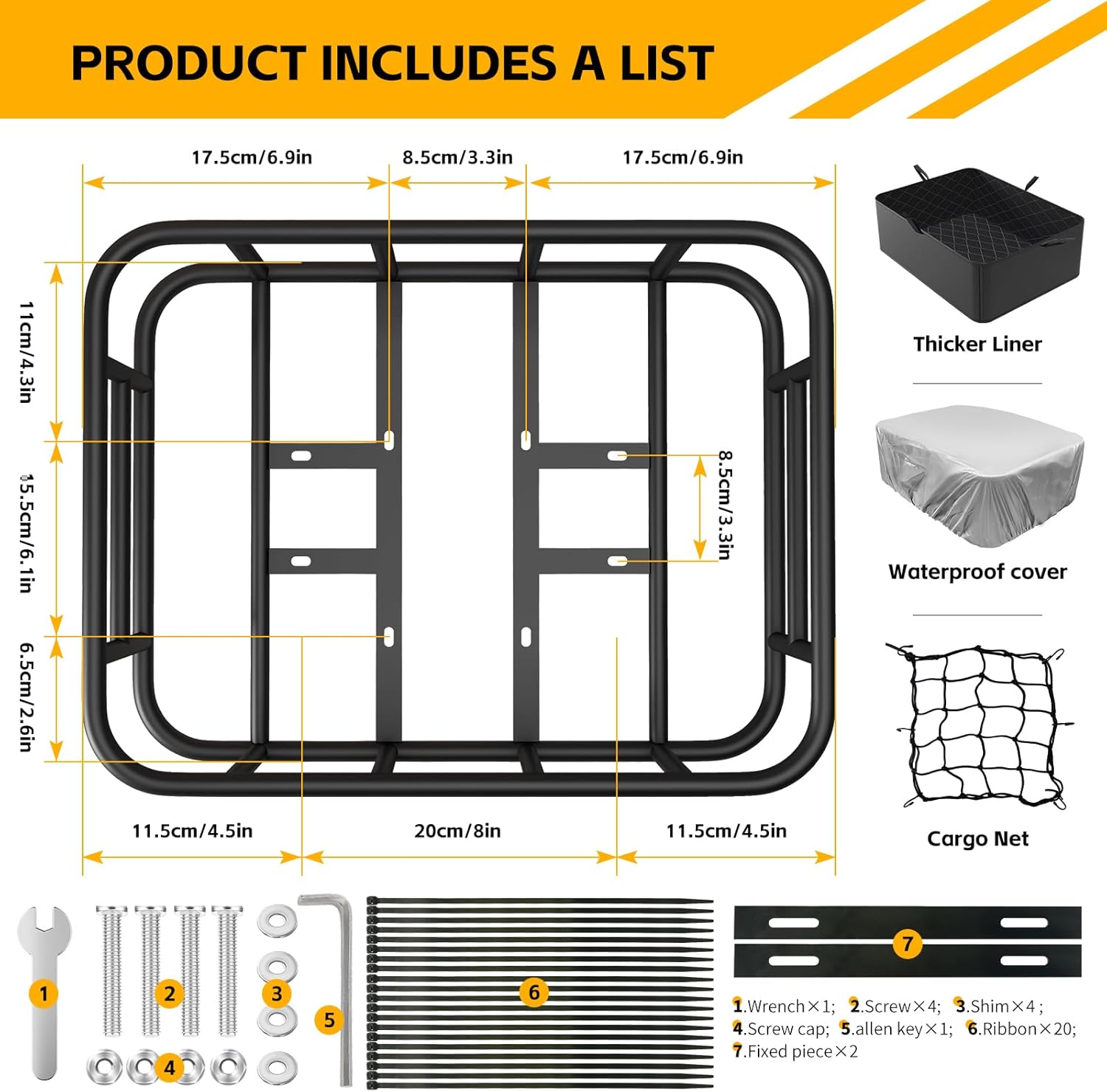 Bike Basket Rear Rack Bike Basket with Cargo Net and Liner Large Bicycle Basket Heavy Duty Bicycle Rear Basket with Liner Waterproof Cover Cargo Net