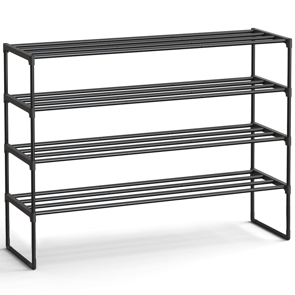SONGMICS Shoe Rack, 3-Tier Shoe Organizer, Metal Storage Shelf, Upright or Upside Down, for 16-20 Pairs, Stackable, for Entryway, 11.8 x 36.2 x 21.7 Inches, Black ULSA303B02