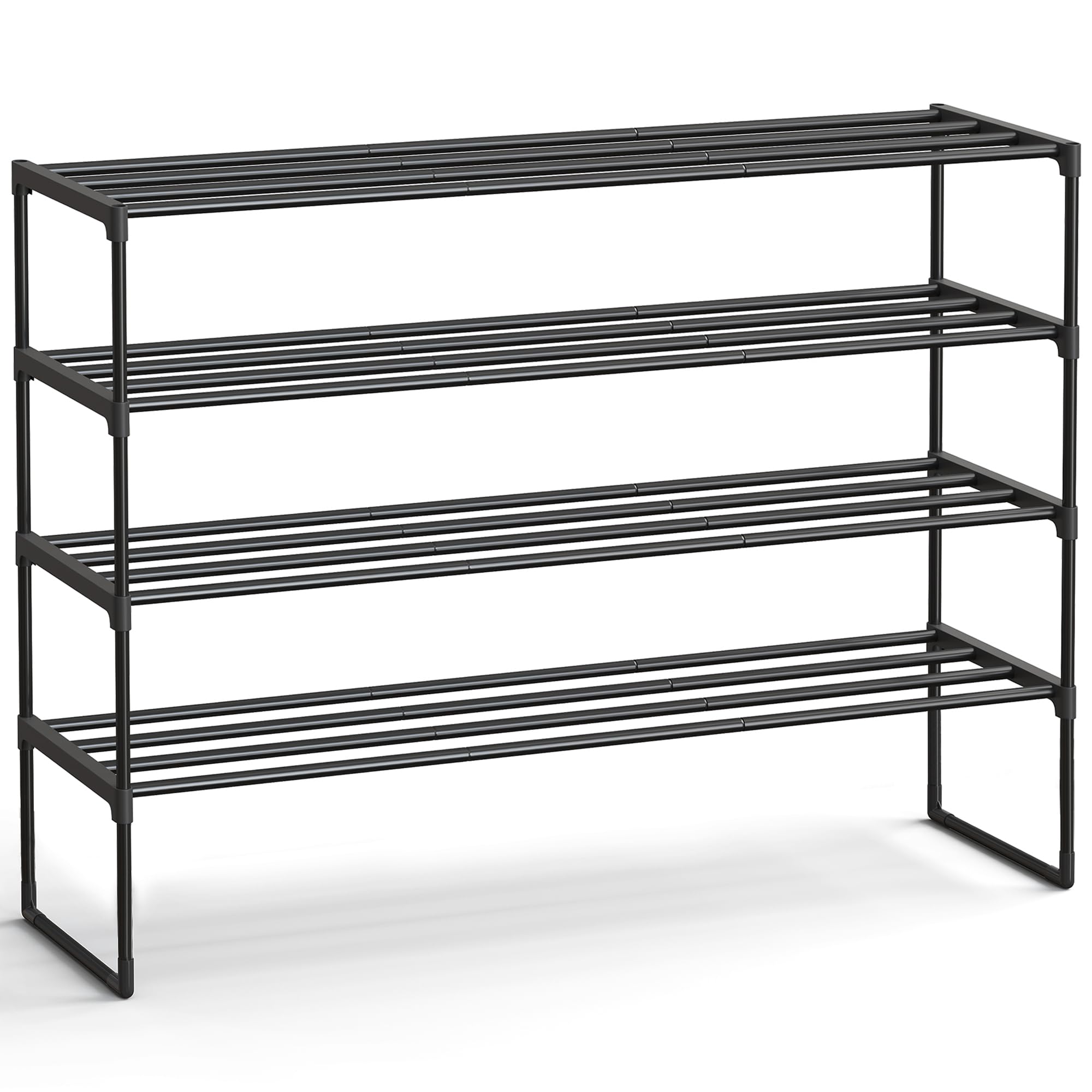 SONGMICS Shoe Rack, 3-Tier Shoe Organizer, Metal Storage Shelf, Upright or Upside Down, for 16-20 Pairs, Stackable, for Entryway, 11.8 x 36.2 x 21.7 Inches, Black ULSA303B02