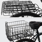 Folding Rear Bike Basket, Huntoshon Quickly Release Metal Bicycle Rack Cargo Basket with Strap & Reflective Tail Light for Most Mounted Bike Rack