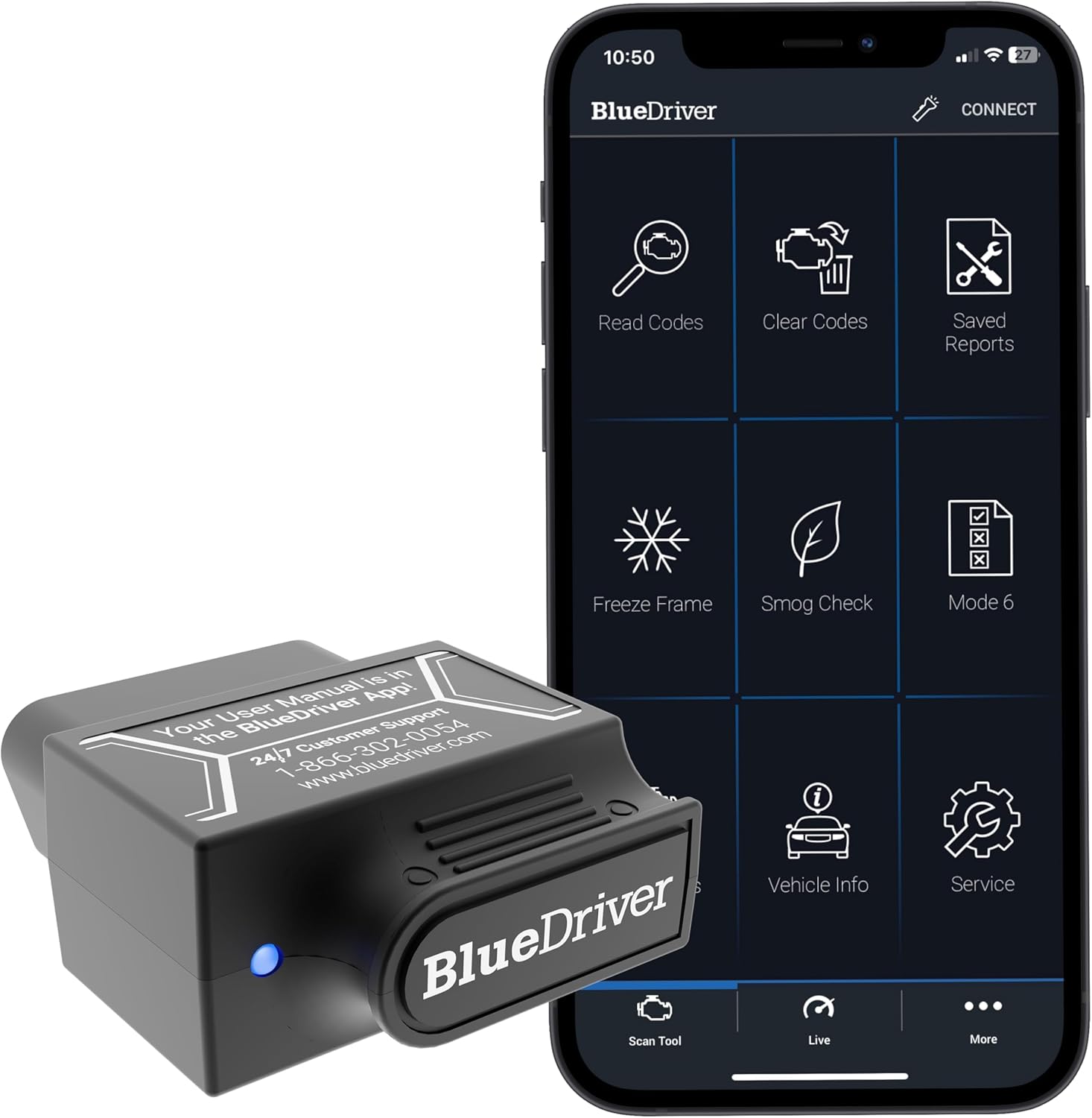 BlueDriver Bluetooth Pro OBDII Scan Tool for iPhone & Android - No Subscription Fee - OBD2 Car Scanner and Code Reader - Diagnose Check Engine, ABS, SRS, Airbag & 7000+ Issues on Vehicles 1996+