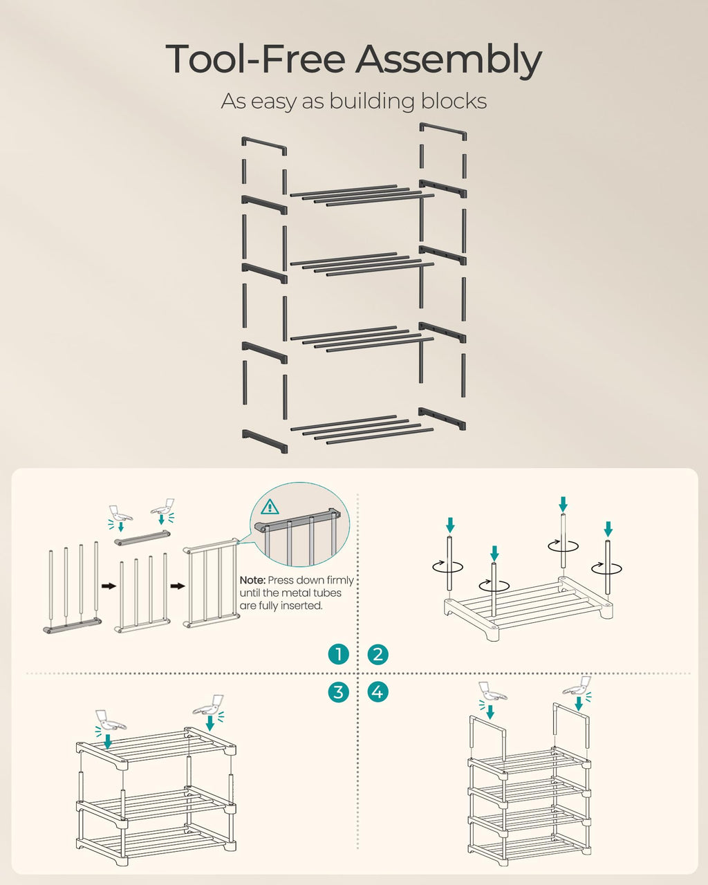 SONGMICS Shoe Rack, 3-Tier Shoe Organizer, Metal Storage Shelf, Upright or Upside Down, for 16-20 Pairs, Stackable, for Entryway, 11.8 x 36.2 x 21.7 Inches, Black ULSA303B02
