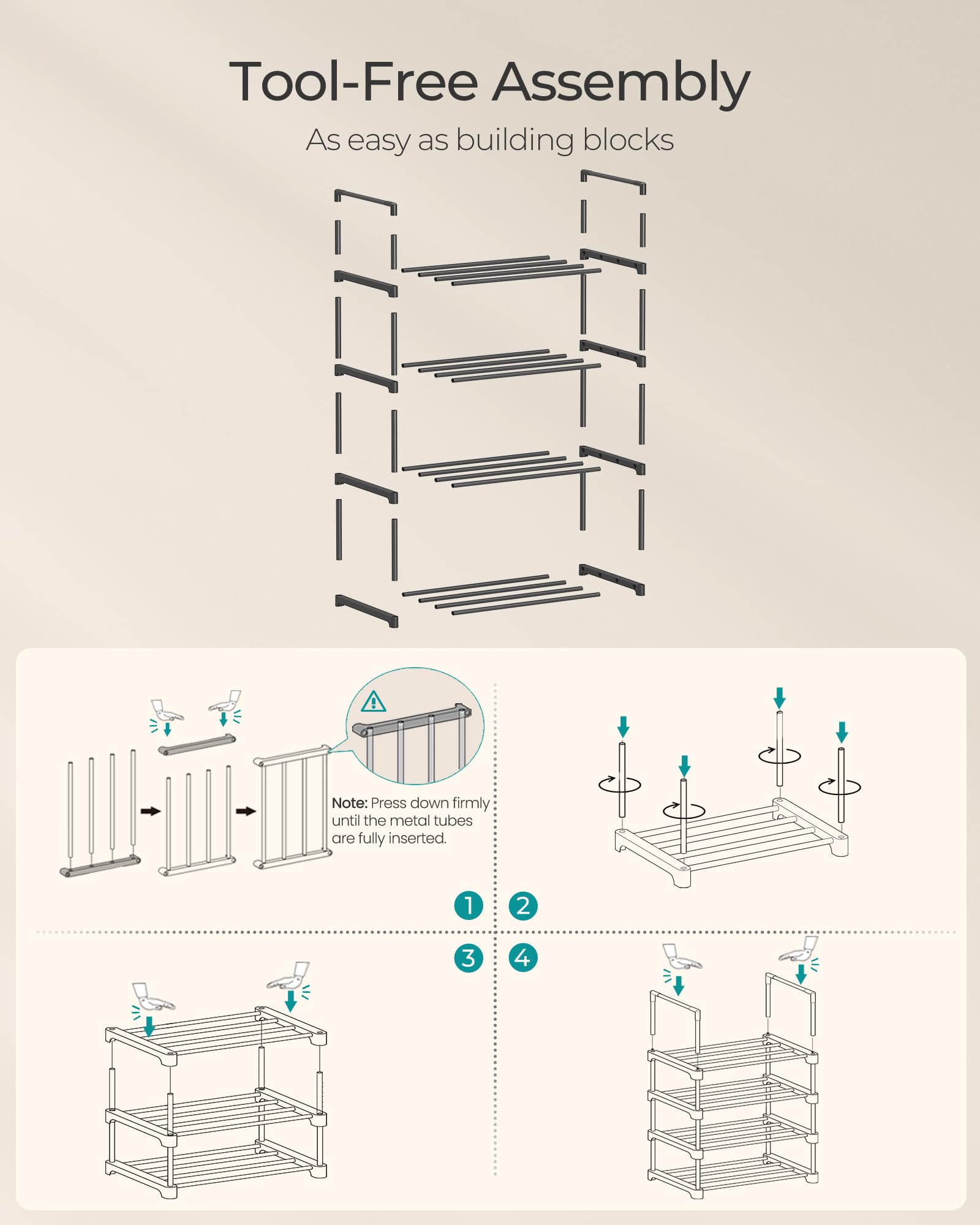 SONGMICS Shoe Rack, 3-Tier Shoe Organizer, Metal Storage Shelf, Upright or Upside Down, for 16-20 Pairs, Stackable, for Entryway, 11.8 x 36.2 x 21.7 Inches, Black ULSA303B02