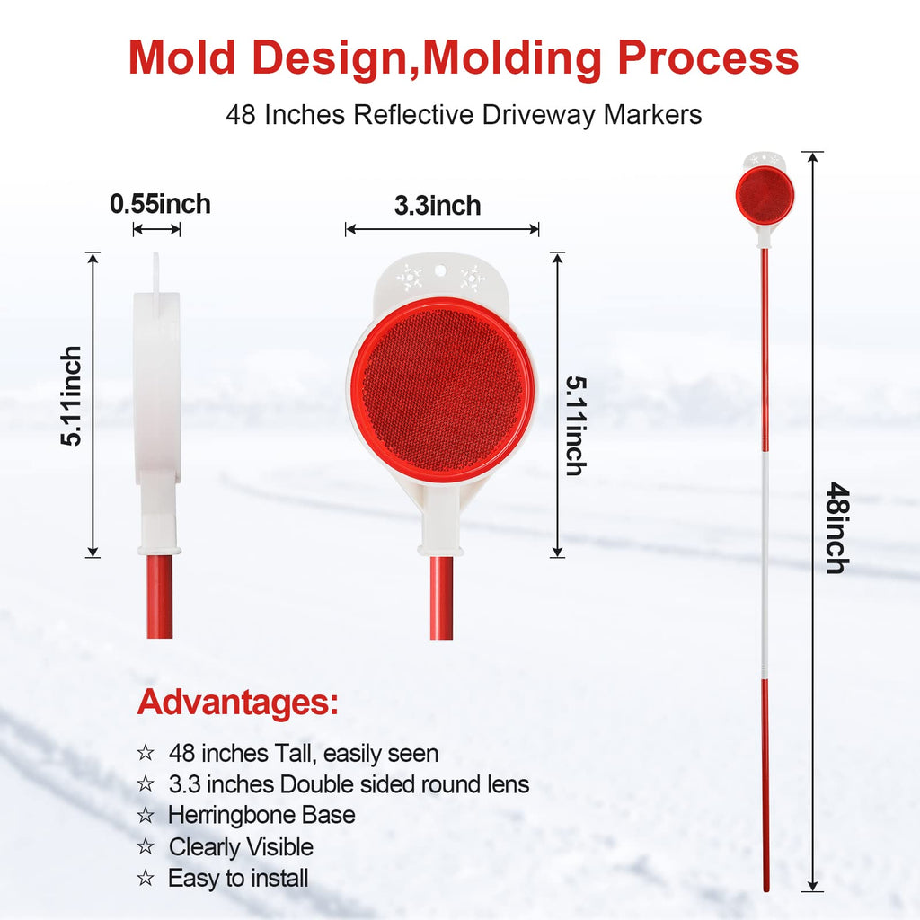 Driveway Reflectors Markers for Snow Plowing, 36-48" Reflective Driveway Steel Metal Reflective Post, Double-Sided High Visible Rustproof Design(4 pack)