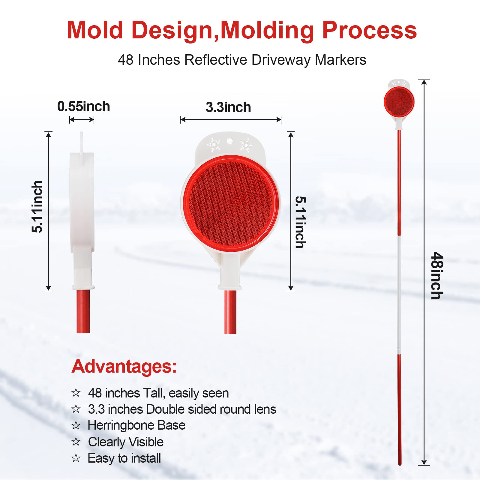 Driveway Reflectors Markers for Snow Plowing, 36-48" Reflective Driveway Steel Metal Reflective Post, Double-Sided High Visible Rustproof Design(4 pack)