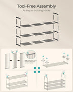 SONGMICS Shoe Rack, 3-Tier Shoe Organizer, Metal Storage Shelf, Upright or Upside Down, for 16-20 Pairs, Stackable, for Entryway, 11.8 x 36.2 x 21.7 Inches, Black ULSA303B02