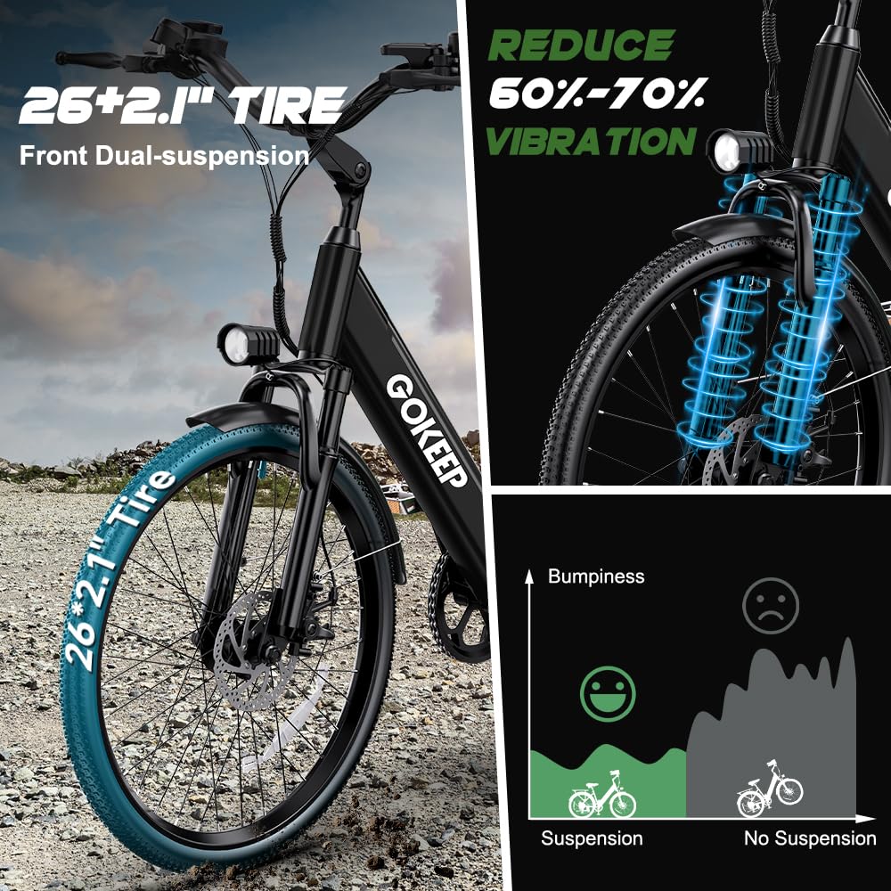 Peak 1000W Electric Bike for Adults, 75 Miles PAS Range, 48V 10.4Ah Removable Battery E Bikes, 26" Fat Tire Electric Bicycles, 28 MPH 7-Speed Commuter Ebike, UL2849 Certified, Max 330LBS