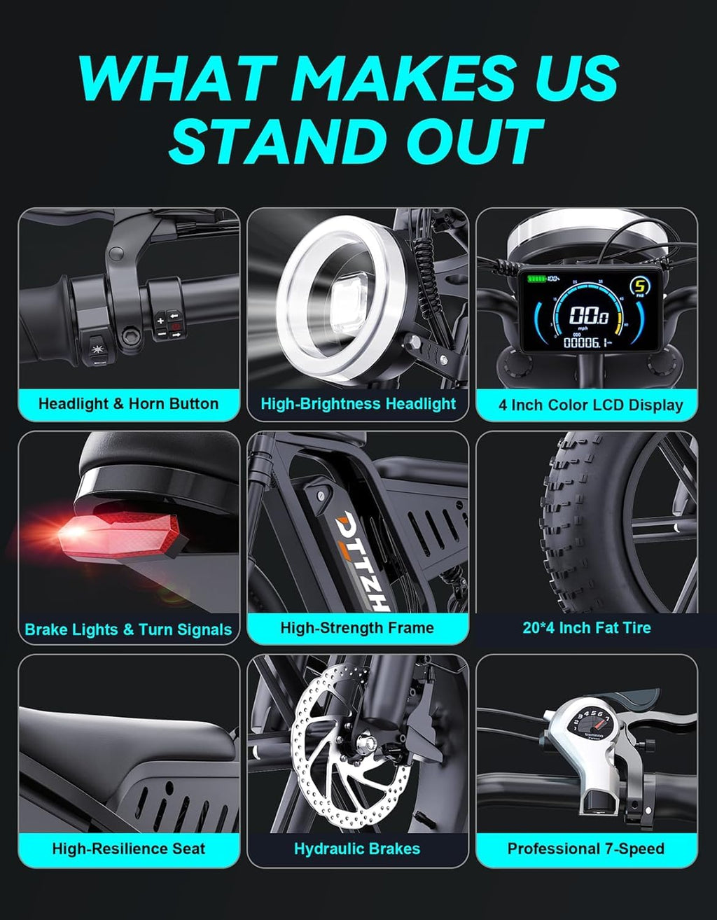 Bicicleta eléctrica DTTZH F6/F6S/F6PRO para adultos con NFC y desbloqueo por contraseña, 4000/2000/1500 W, 50/40/33 MPH, 60 V 30 Ah, 48 V 15/25 Ah, 160-96 km, motocicleta eléctrica todoterreno con neumáticos anchos de 20" 