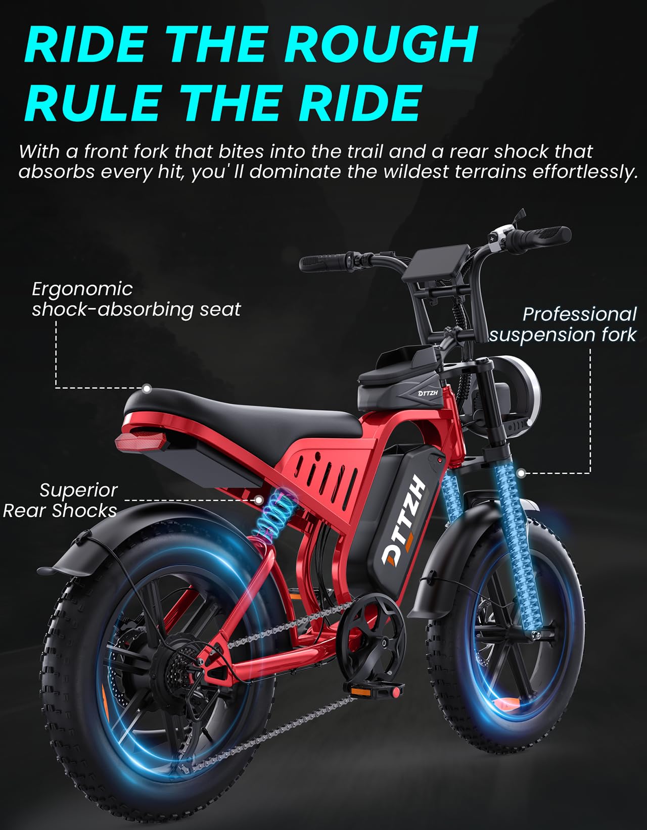 Bicicleta eléctrica DTTZH F6/F6S/F6PRO para adultos con NFC y desbloqueo por contraseña, 4000/2000/1500 W, 50/40/33 MPH, 60 V 30 Ah, 48 V 15/25 Ah, 160-96 km, motocicleta eléctrica todoterreno con neumáticos anchos de 20" 