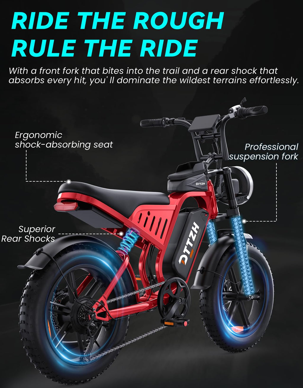 Bicicleta eléctrica DTTZH F6/F6S/F6PRO para adultos con NFC y desbloqueo por contraseña, 4000/2000/1500 W, 50/40/33 MPH, 60 V 30 Ah, 48 V 15/25 Ah, 160-96 km, motocicleta eléctrica todoterreno con neumáticos anchos de 20" 