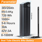 36V 48V E Bike Lithium Battery, Silver Fish Lithium-ion Battery with 30A BMS for 250W/350W/500/750/900/1000W Motors, Safe Lock, Led Indicator Light for Controller (48V 15AH)