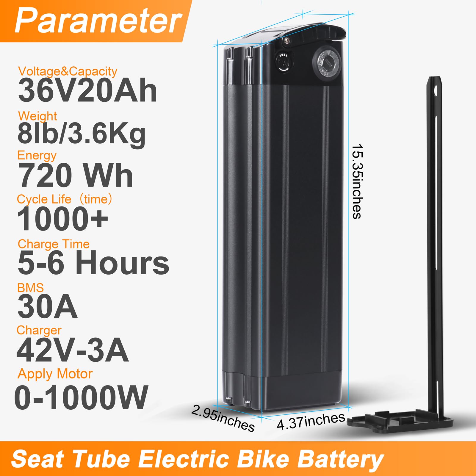 36V 48V E Bike Lithium Battery, Silver Fish Lithium-ion Battery with 30A BMS for 250W/350W/500/750/900/1000W Motors, Safe Lock, Led Indicator Light for Controller (48V 15AH)