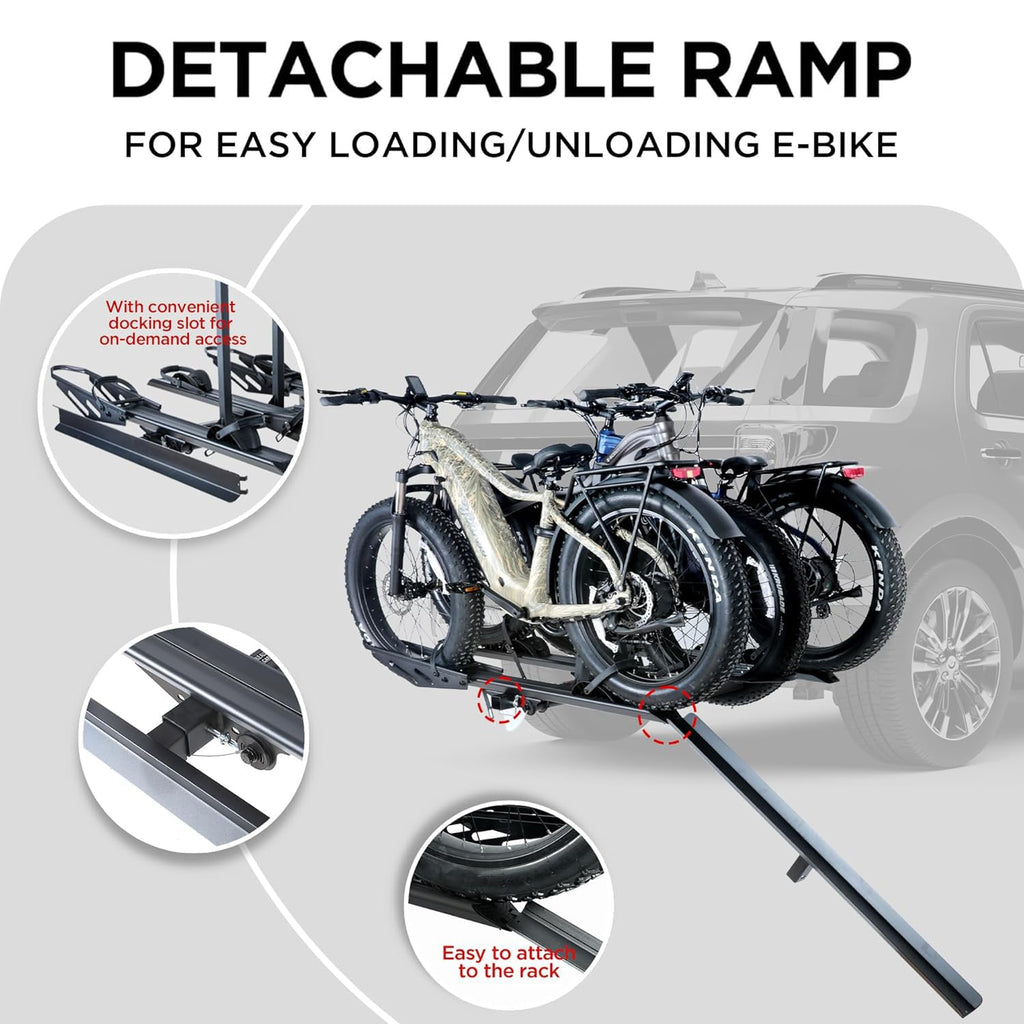 RokRack S One 1-Ebike Rack with Ramp, 100 lbs Capacity, Single Hitch Mount Electric Bike Rack, Fits up to 5" Fat Tire Width and 50" Wheelbase, Ebike Carrier Rack for 2" Receiver for Cars SUVs Vans RVs