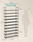 SONGMICS Shoe Rack, 3-Tier Shoe Organizer, Metal Storage Shelf, Upright or Upside Down, for 16-20 Pairs, Stackable, for Entryway, 11.8 x 36.2 x 21.7 Inches, Black ULSA303B02
