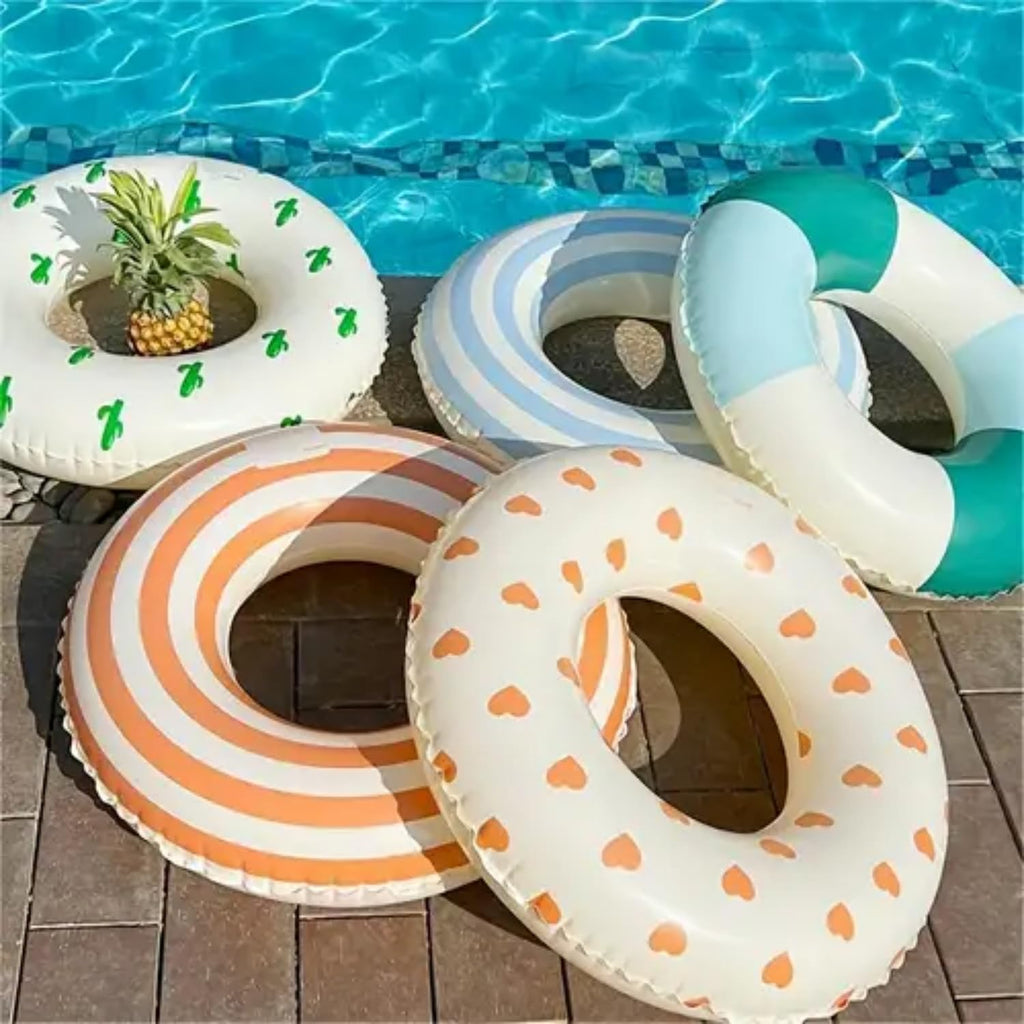 Swimming Pool Floats for Kids Ages 5-10, Inflatable Tubes With Simple Stripes, Cute Swim Rings, Floaties Water Toys for Beach Party