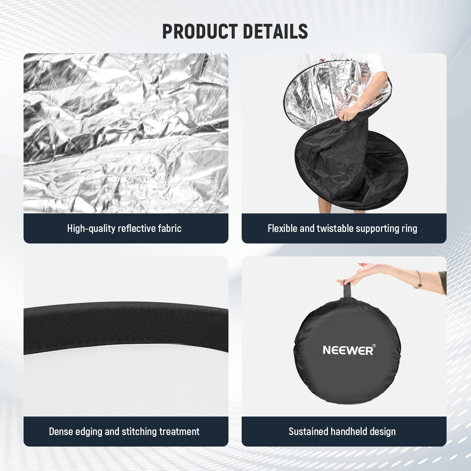 NEEWER 43 Inch/110 Centimeter Light Reflector Diffuser 5 in 1 Collapsible Multi Disc with Bag - Translucent, Silver, Gold, White, and Black for Studio Photography Lighting Outdoor