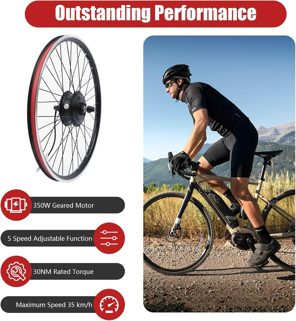 26" Electric Bike Conversion Kit, 350W 36V Front Wheel Motor E Bike Kit Hub Motor Bicycle BLDC Controller with LCD Display Controller PAS Brake Lever for 26 inch Bikes, 5 Speed Adjustable