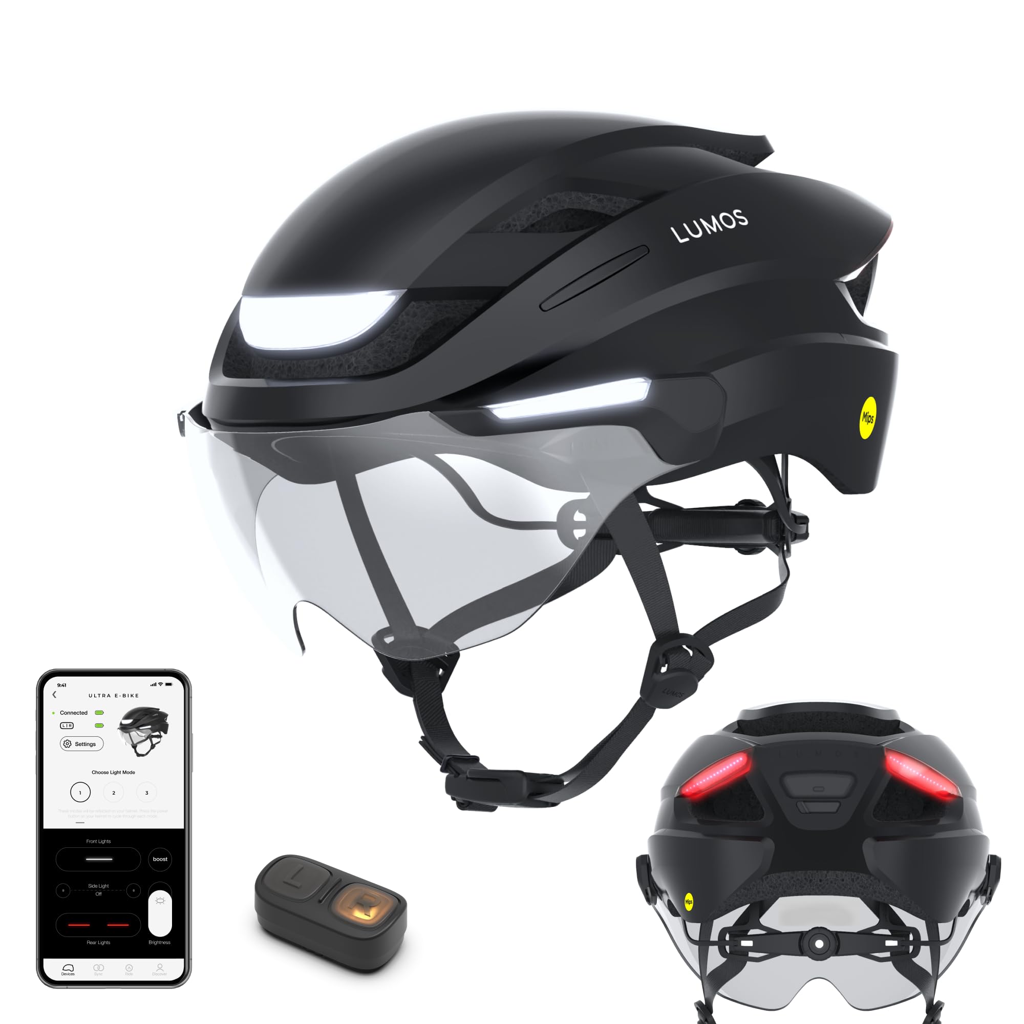 Lumos Ultra E-Bike Smart Helmet | NTA 8776 Certified | Front & Rear LED Lights | Retractable Face Shield | App Controlled | EBike, Scooter, Cycling, Bicycle | Adults, Men Women