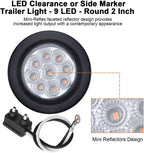 10Pcs 2” Inch Round Led Marker Lights 9 Amber LED Reflectors Clear Lens, 2 Inch Round LED Truck Trailer Clearance Side Marker Lights w/Light Grommets and 2 Prong Trailer Wire Pigtails 12V Waterproof