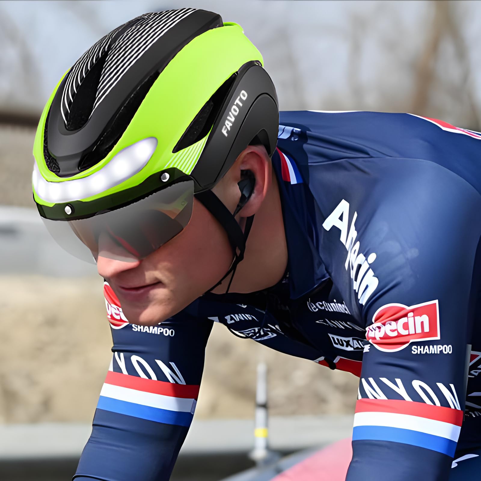 Favoto Bike Helmet with Turn Signals - CPSC Certificated Dual Shell Helmet with Removable Visor & Goggles USB Rechargeable