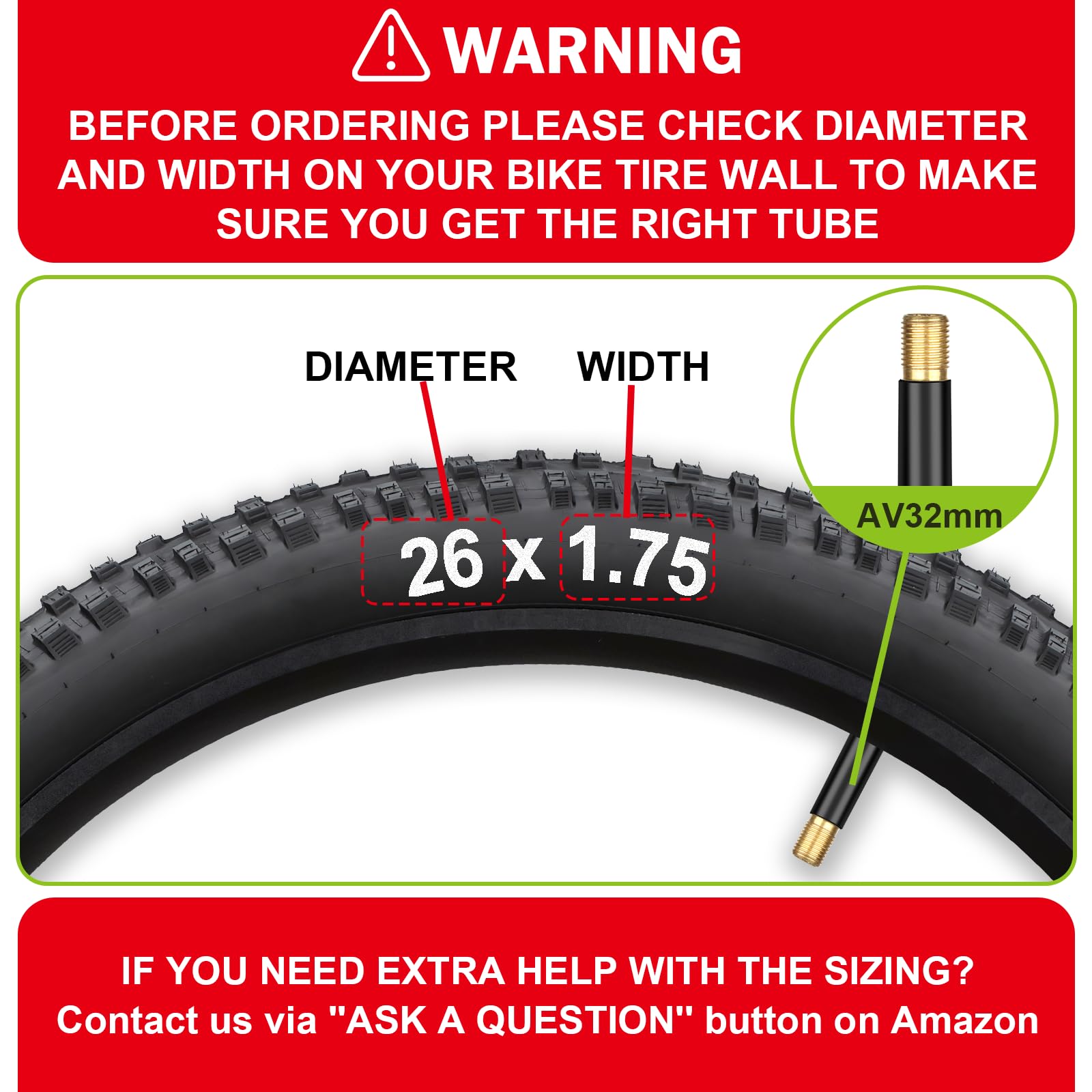2 Pack 12"/14"/16"/18"/ 20"/ 22"/24"/ 26"/27.5"/28"/29" x1.75/1.95/2.10/2.125 Bicycle Tube with 2 Tire Levers, with 32mm AV Schrader Valve, Reliable Inner Tube for Kids/Road/MTB Bike (2 of One Size)