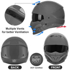 Full Face Motorcycle Helmet for Unisex-Adult Dirt Bike ATV Scooter Cruiser 3/4 Face Motocross Helmet Interchangeable Mouth Cover DOT Approved