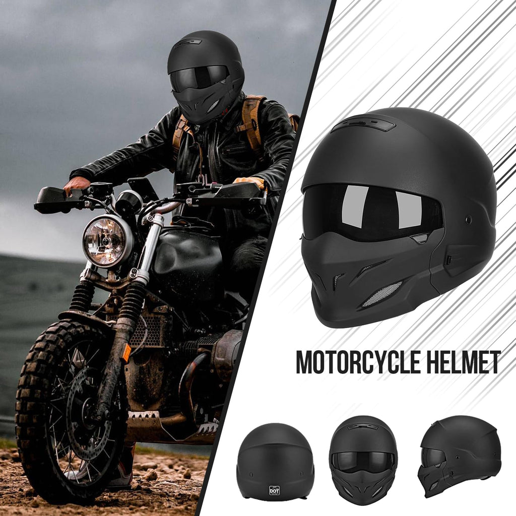 Full Face Motorcycle Helmet for Unisex-Adult Dirt Bike ATV Scooter Cruiser 3/4 Face Motocross Helmet Interchangeable Mouth Cover DOT Approved