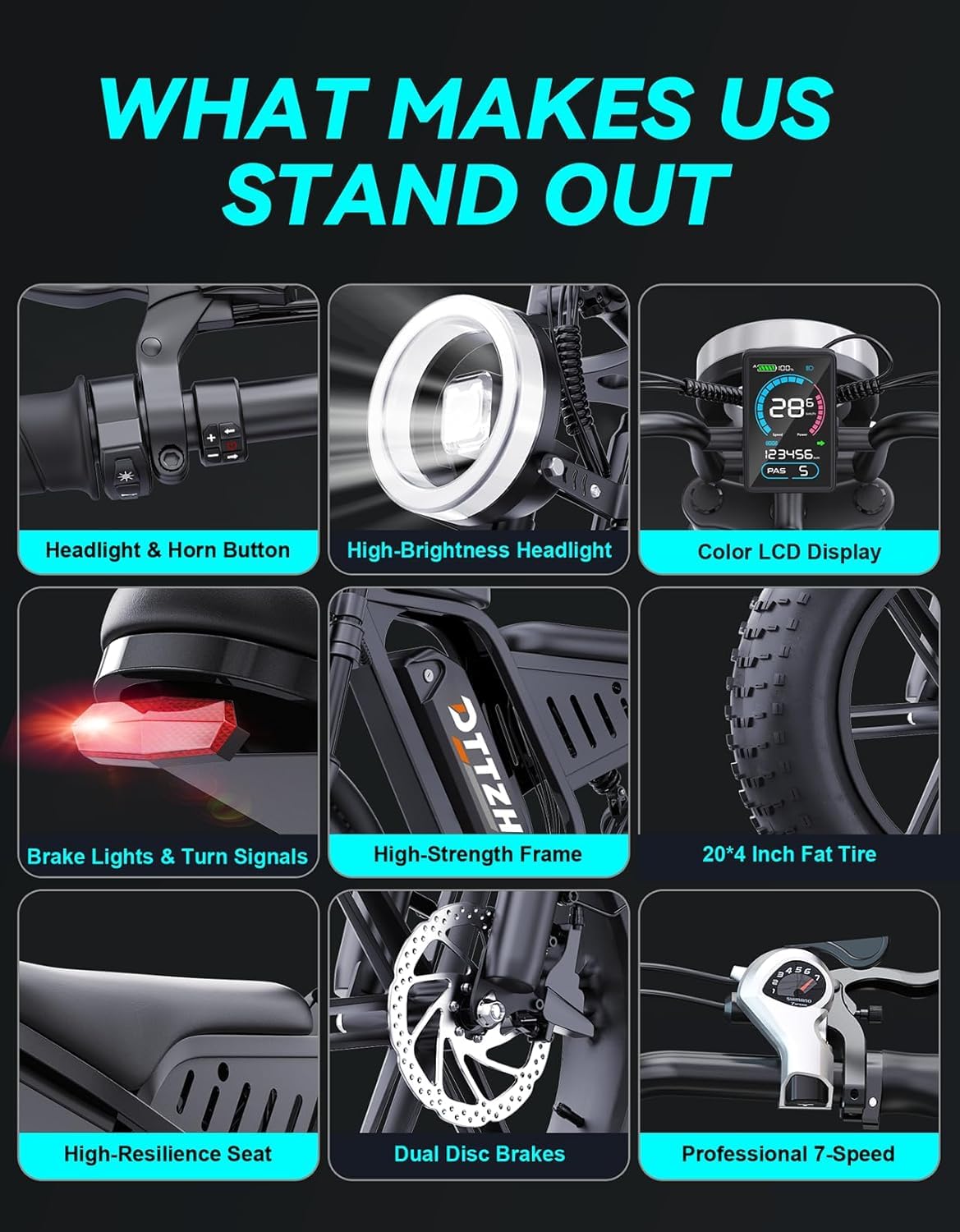 Bicicleta eléctrica DTTZH F6/F6S/F6PRO para adultos con NFC y desbloqueo por contraseña, 4000/2000/1500 W, 50/40/33 MPH, 60 V 30 Ah, 48 V 15/25 Ah, 160-96 km, motocicleta eléctrica todoterreno con neumáticos anchos de 20" 